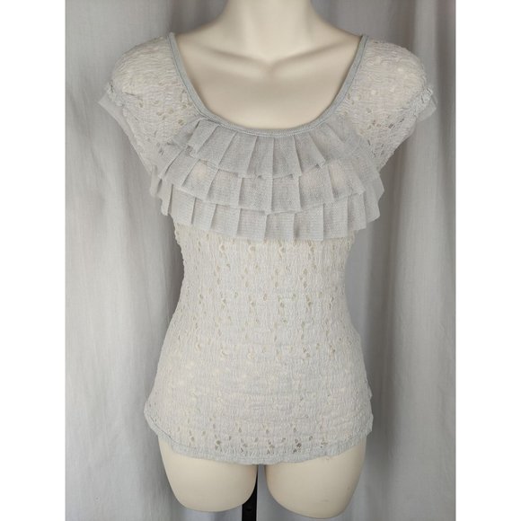 SUN LIGHT Sunlight ruffle Crochet Gray Knit Top S - Picture 1 of 3